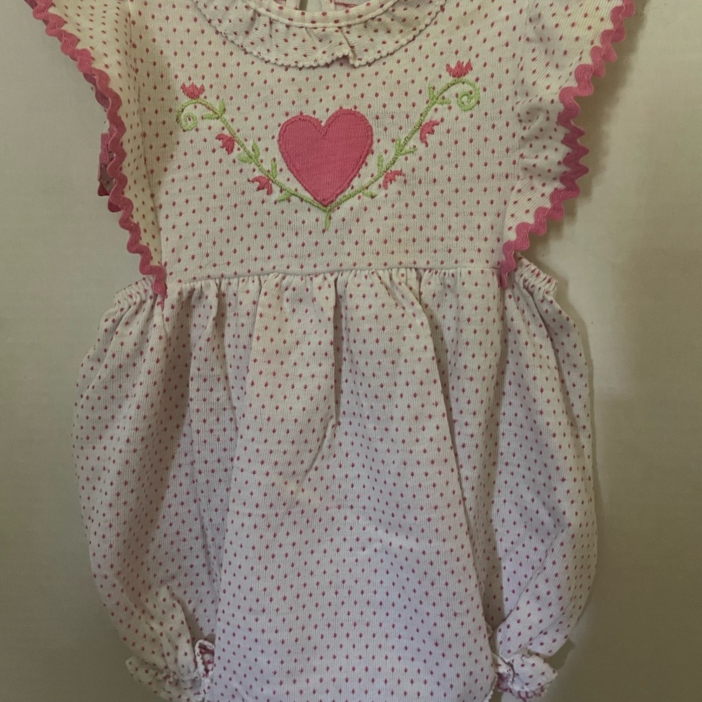 Carter’s Classic Pink Heart Embroidered Kids Romper, 
Size: 6 month